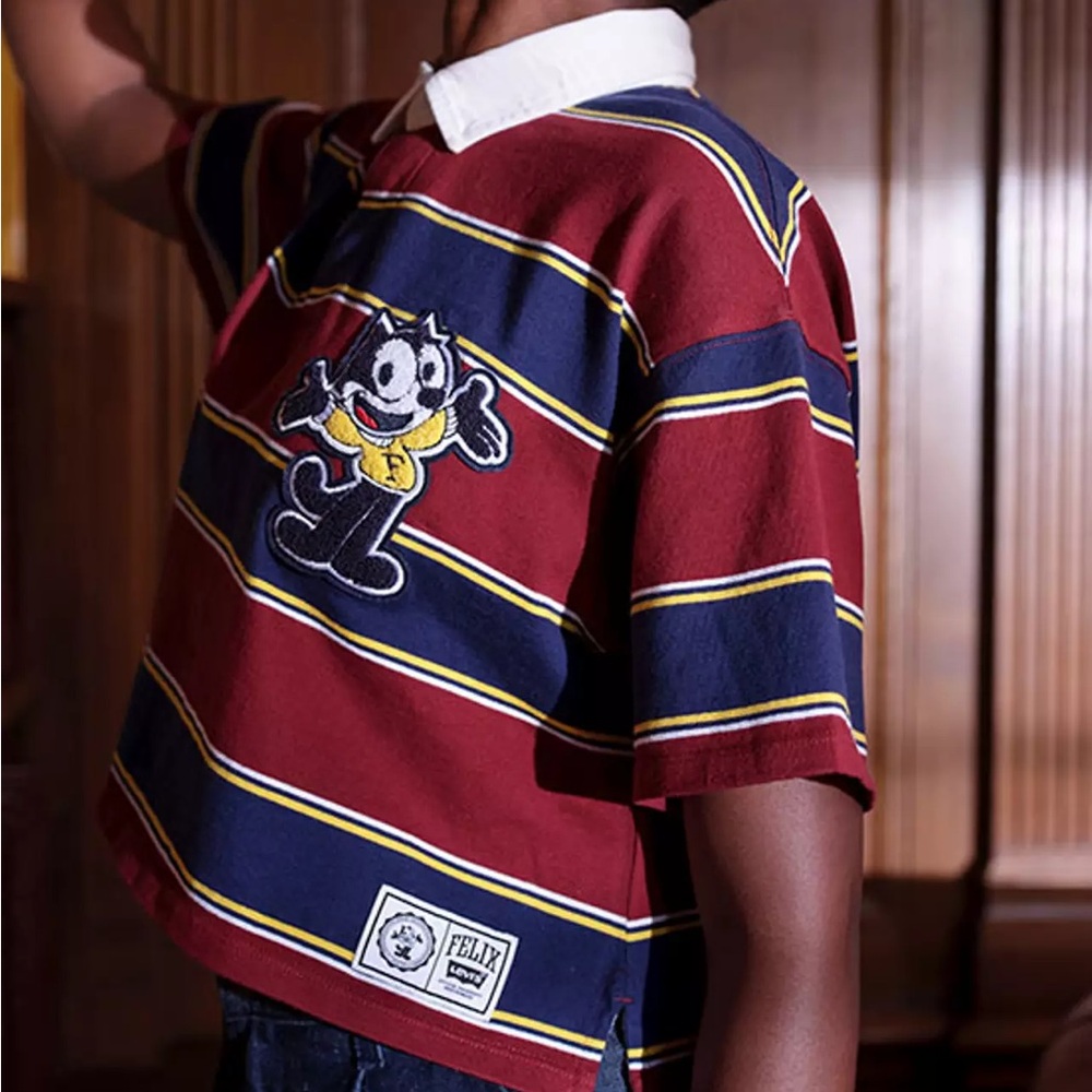 Levi Felix The Cat Cropped Rugby Shirt Sz S